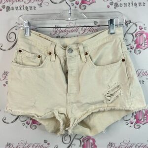 Levi's shorts ripped white Cream Distressed Jean Shorts logo emblem on back